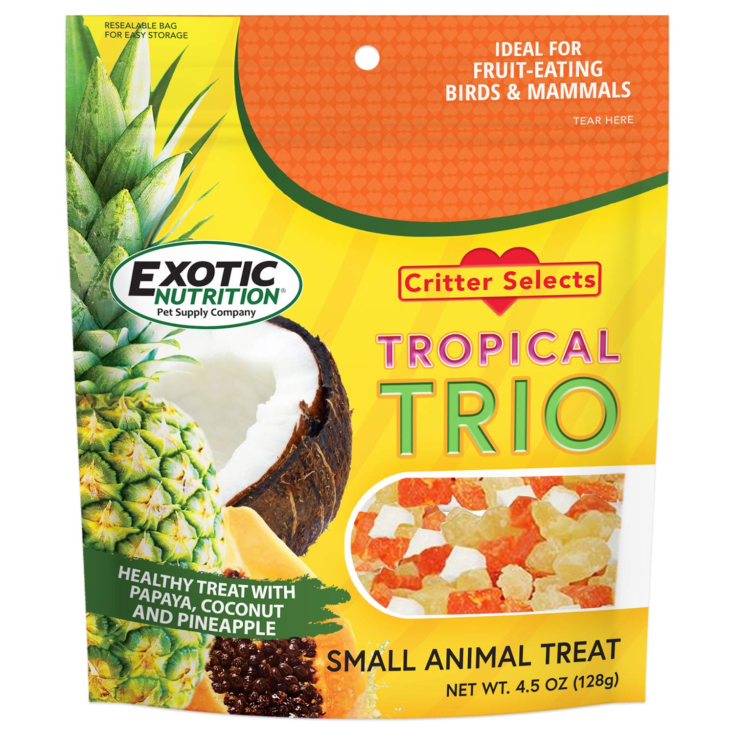 Exotic Nutrition Tropical Trio: papaye séchée, morceaux savoureux pour récompenser les animaux frugivores.