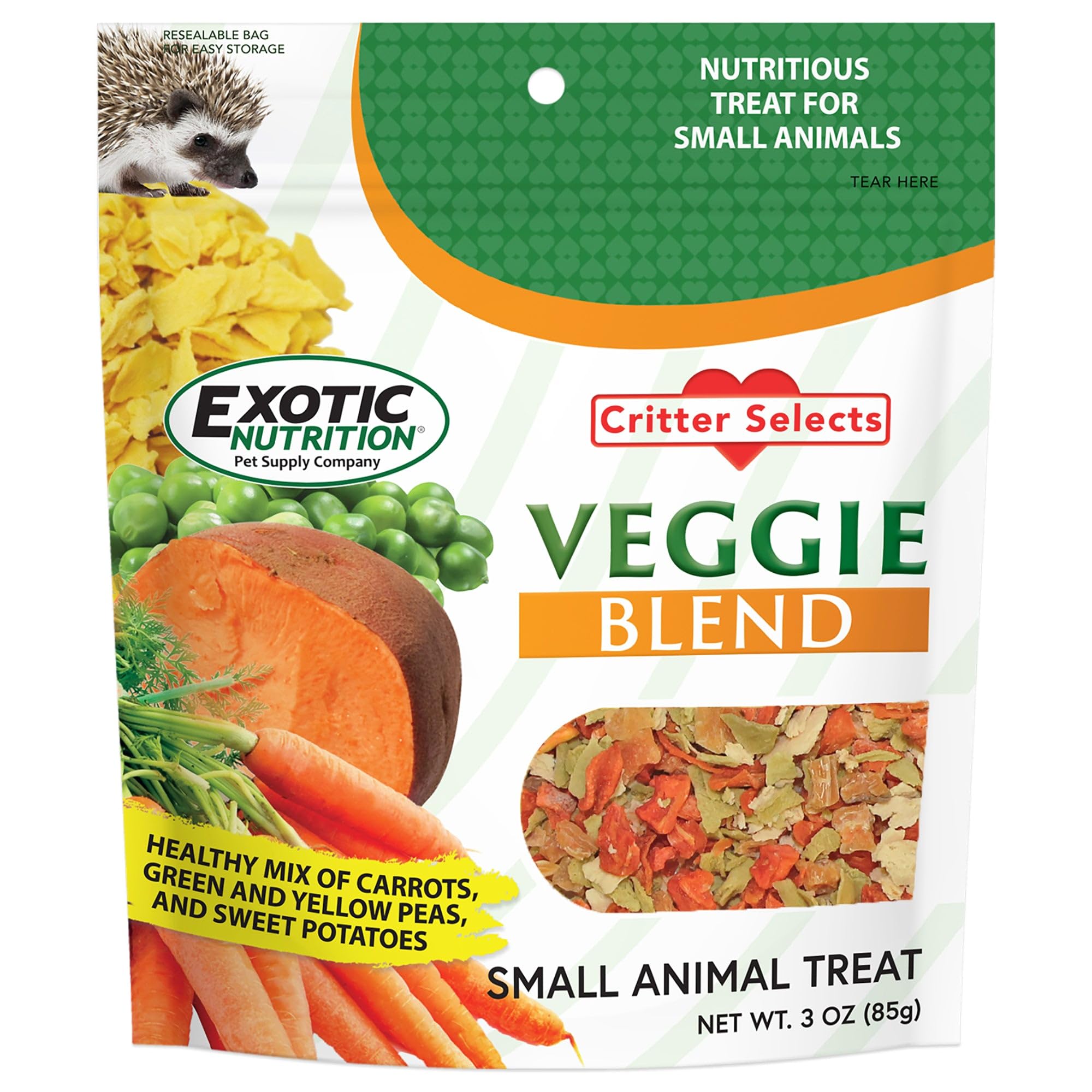 Mélange Exotic Nutrition avec flocons de pois verts, enrichissement alimentaire pour petits animaux.