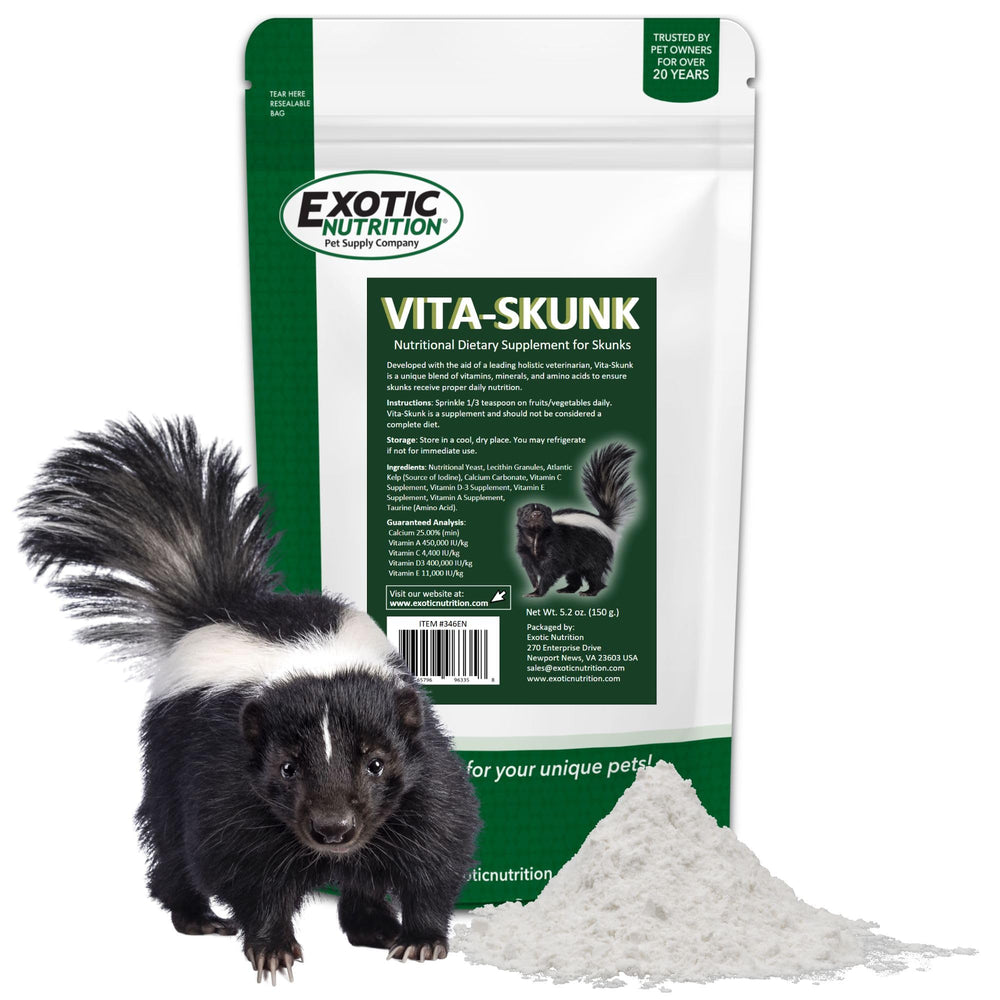Vita-Skunk d'Exotic Nutrition emballage poudre montrant le complément nutritionnel.