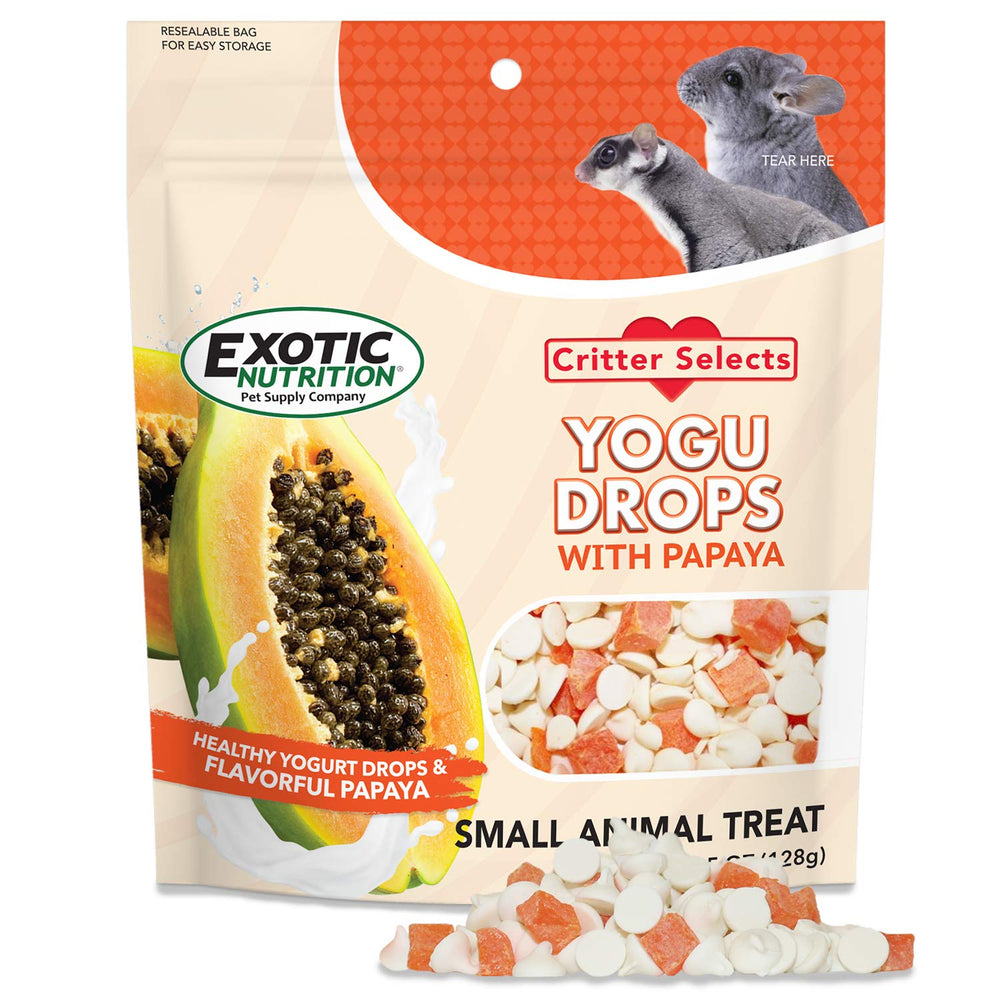 Exotic Nutrition Yogu Drops Papaye – boîte colorée prête à la dégustation pour petits animaux.