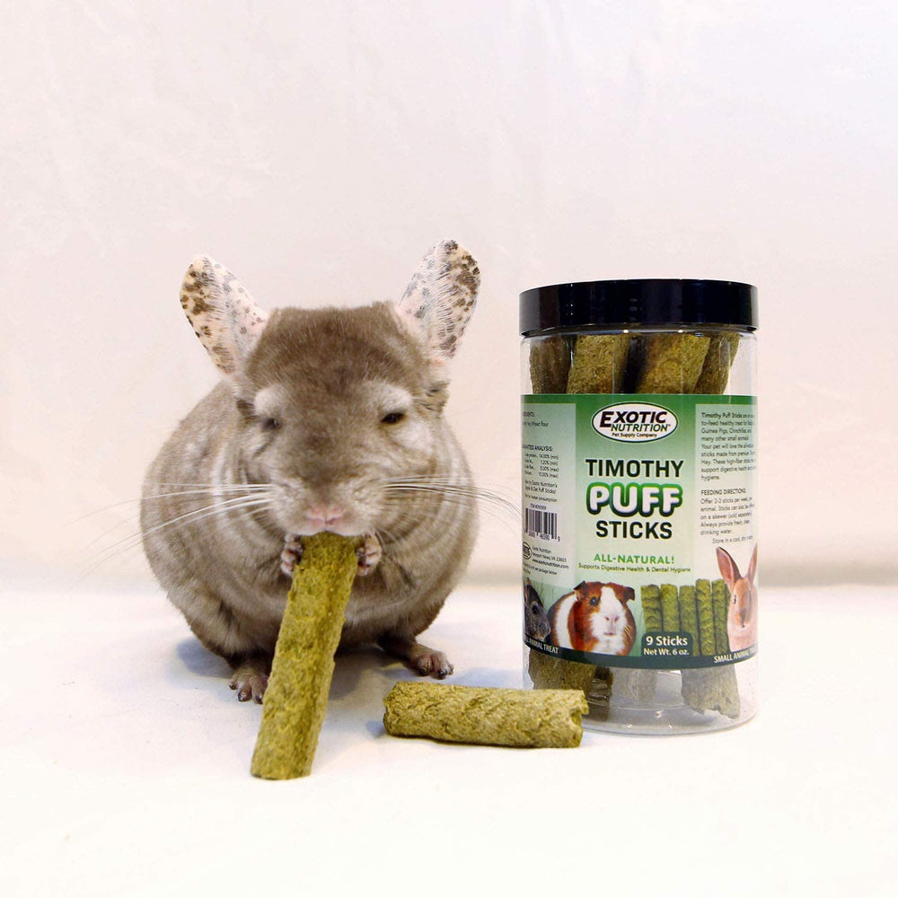 Enrichissement comportemental avec Timothy Puff Sticks dans l’habitat.