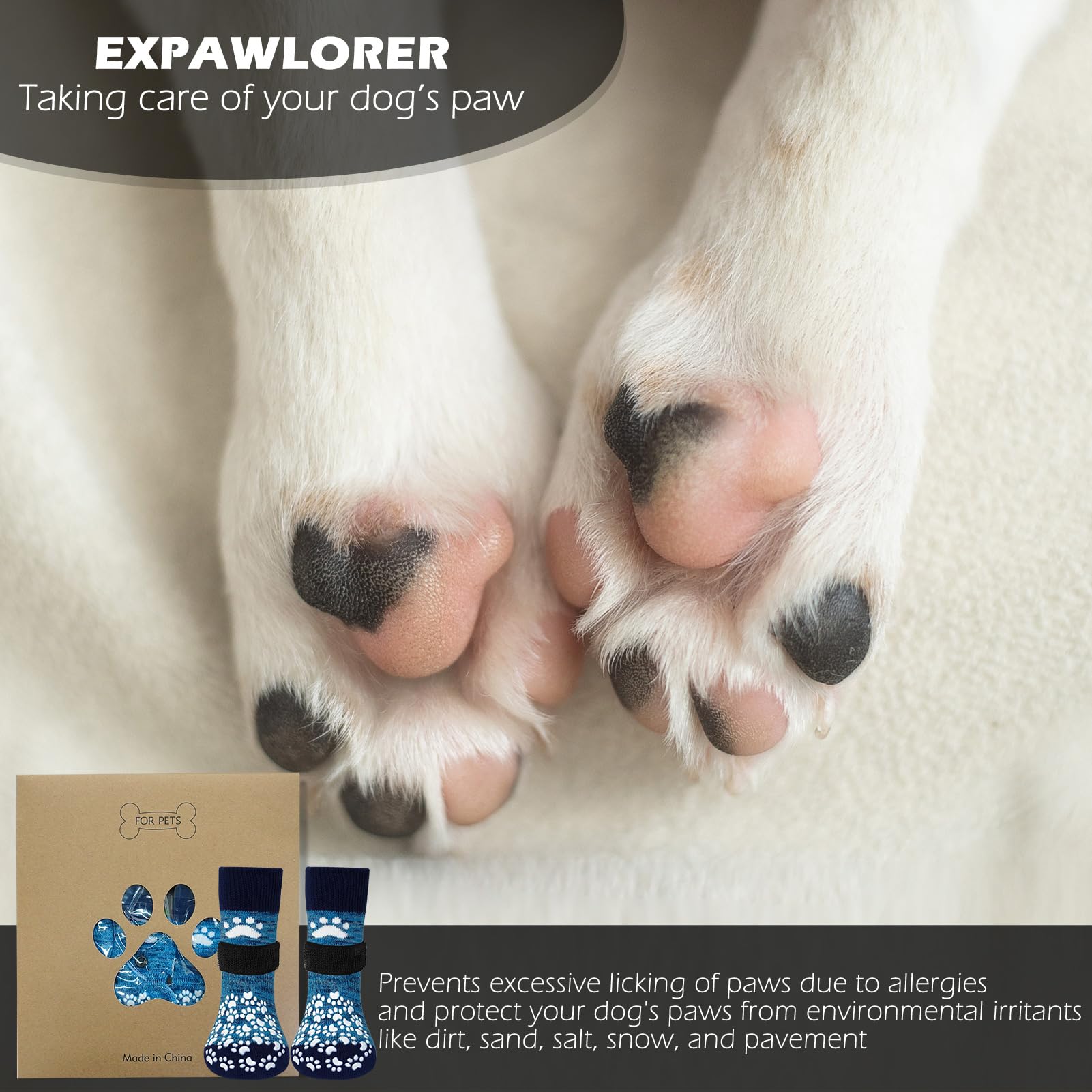 EXPAWLORER chaussettes chien protection contre chaleur et surfaces rugueuses.