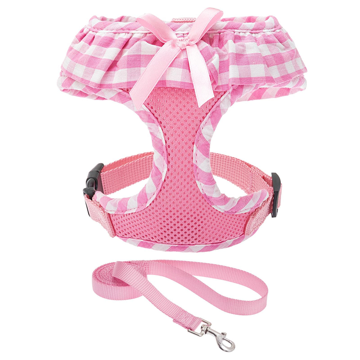 EXPAWLORER harnais petit chien rose à motif carreaux pour promenades confortables.