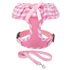 EXPAWLORER harnais petit chien rose à motif carreaux pour promenades confortables.