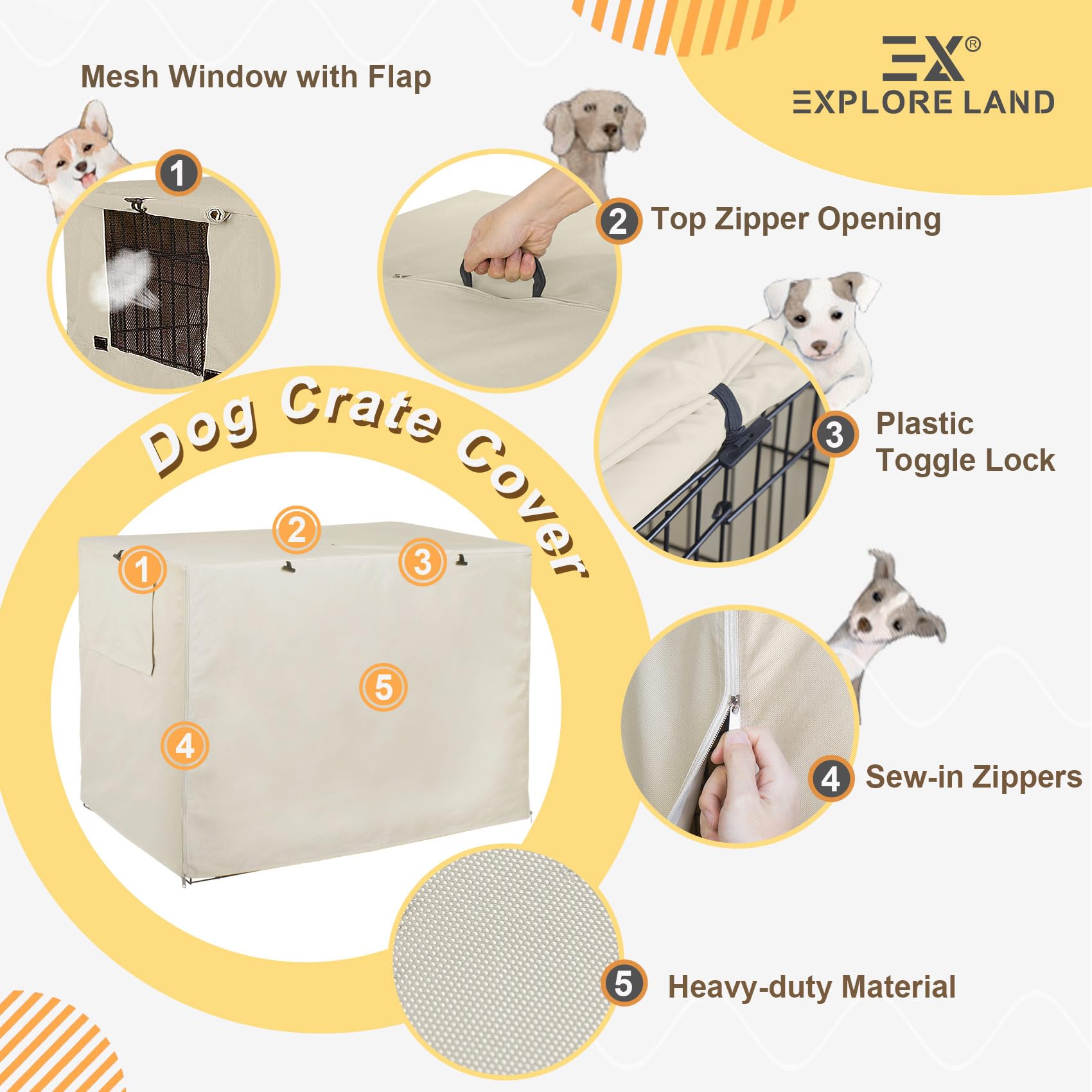 Explore Land couverture-cage-chien-48pouces oxford robuste: matériau durable et résistant au vent.