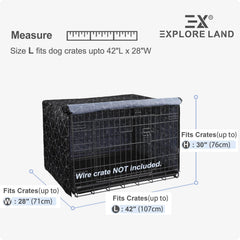 Explore Land couverture cage chien 42 pouces motif – ventilation naturelle grâce aux ouvertures.