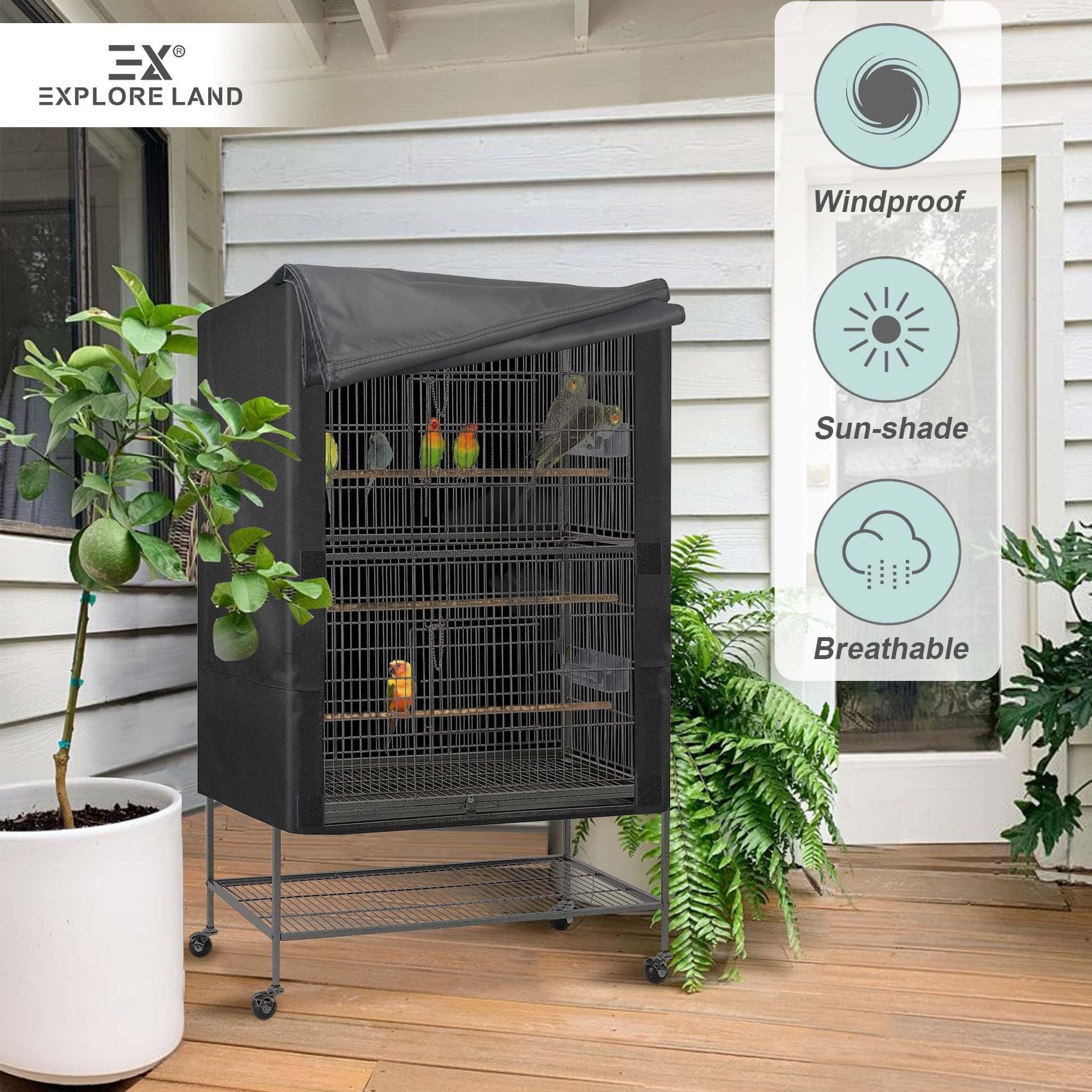 Explore Land Couverture de cage Noir XL double couture durable.