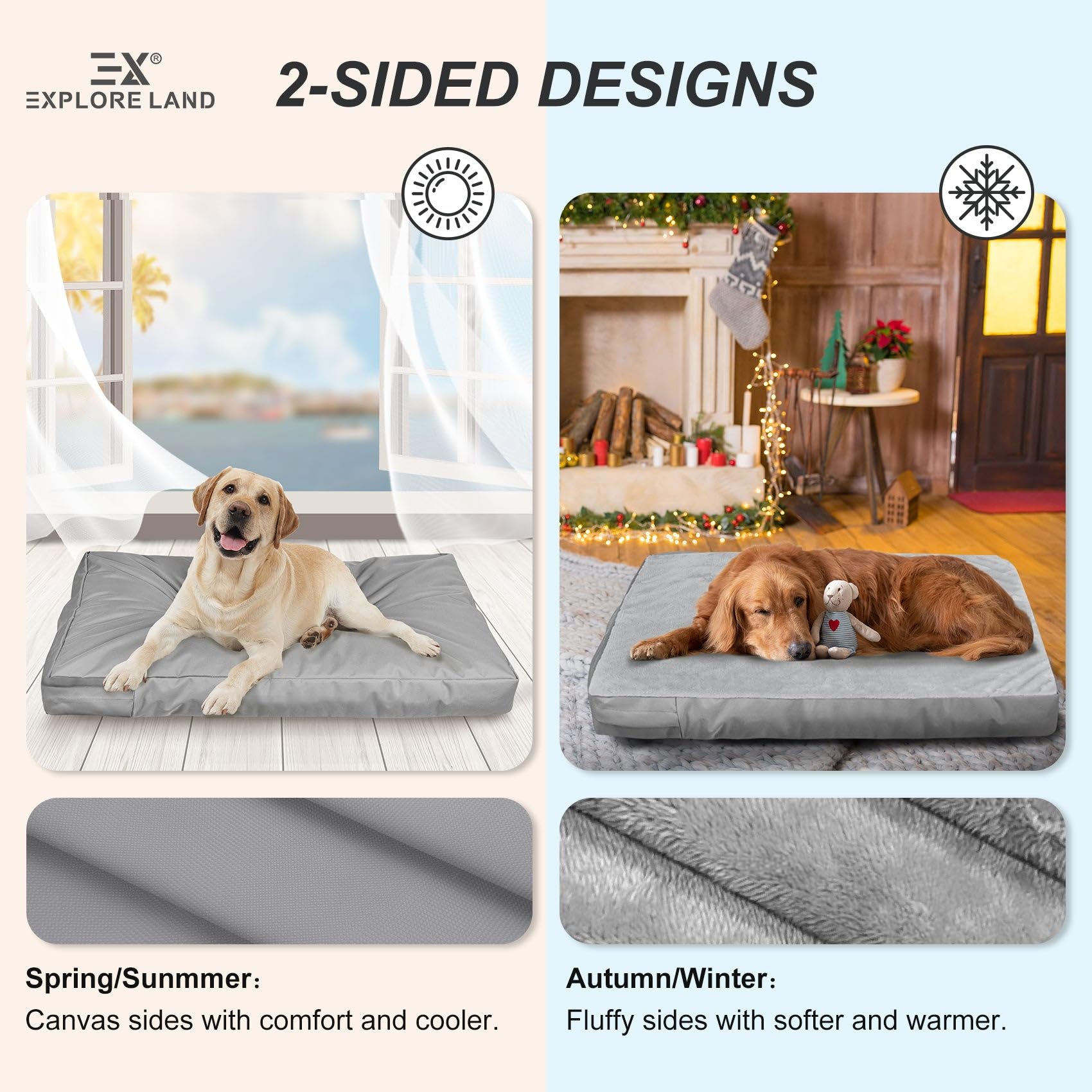 Explore Land housse lit chien douceur peluche gris, confort accru