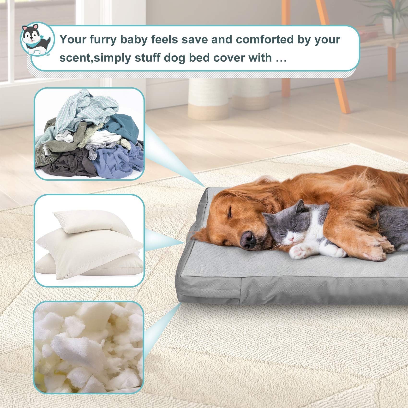Explore Land housse pour lit de chien lavable en machine gris