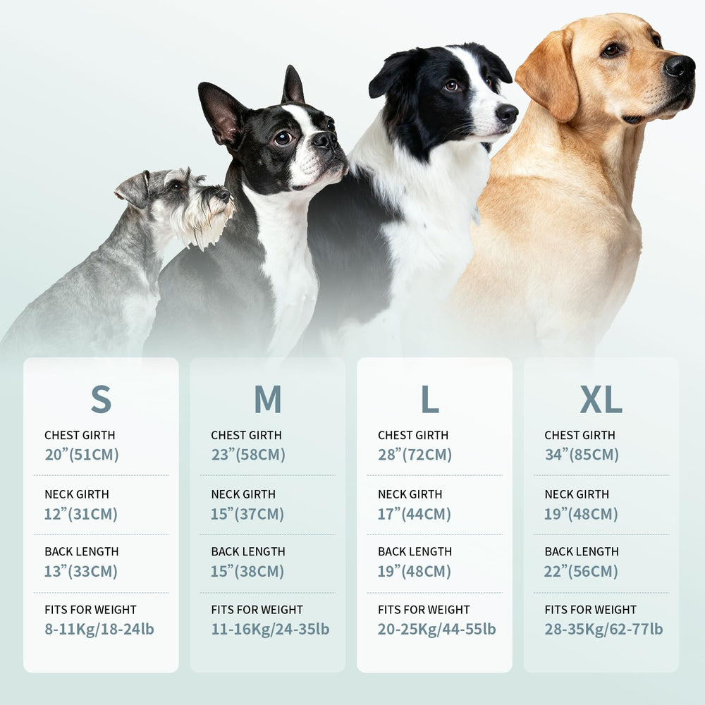 ExploreU guide tailles chien s xl: guide des tailles S à XL pour un bon ajustement.