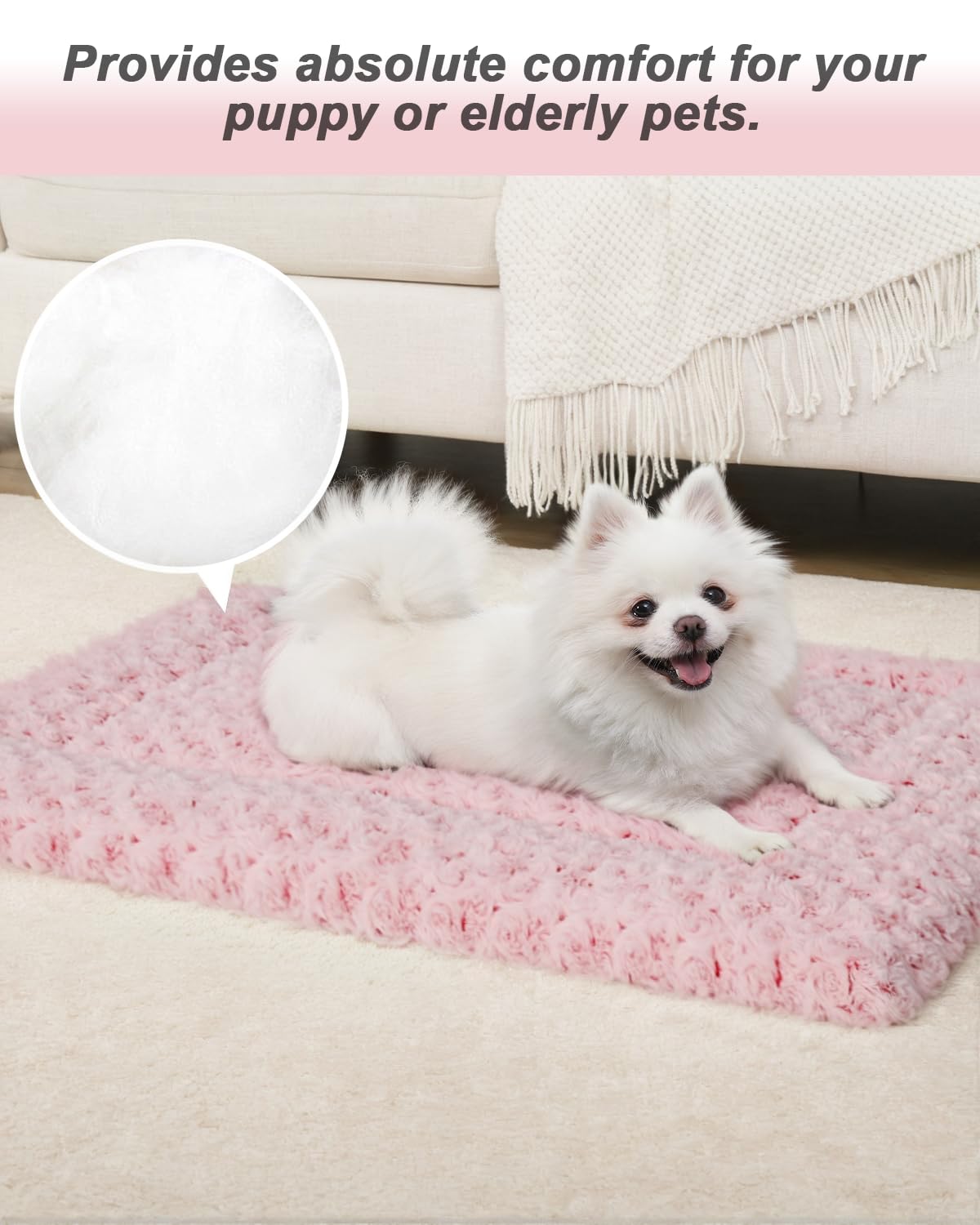 Exsnugy tapis-chien-peluche-douce-rose, chaleur et sécurité pour les siestes.