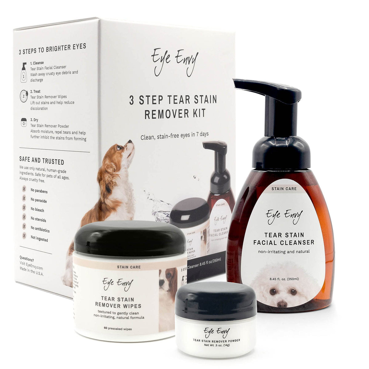 Eye Envy kit-taches-larmes-chien : réduit les taches autour des yeux.