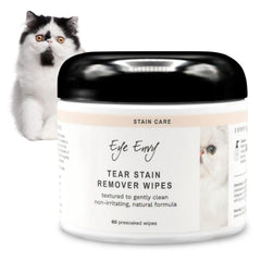 Lingettes Eye Envy pour chats nettoyant les taches de larmes autour des yeux.