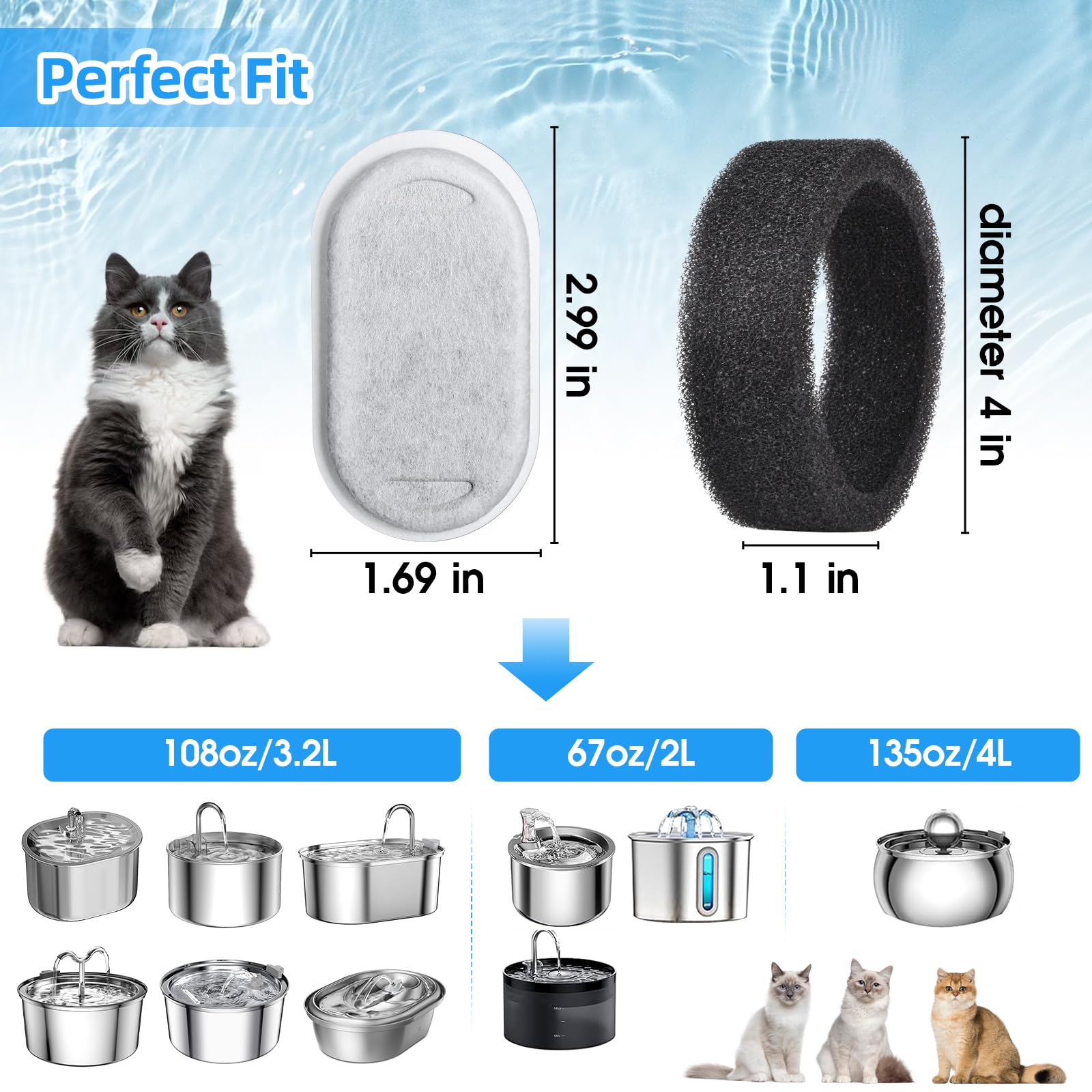 Eyehoce éponges fontaine chat 20 éponges, filtration et entretien simplifiés