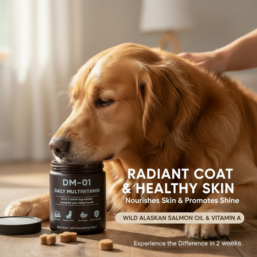 DM-01 associe glucosamine et chondroïtine pour la mobilité des chiens actifs.
