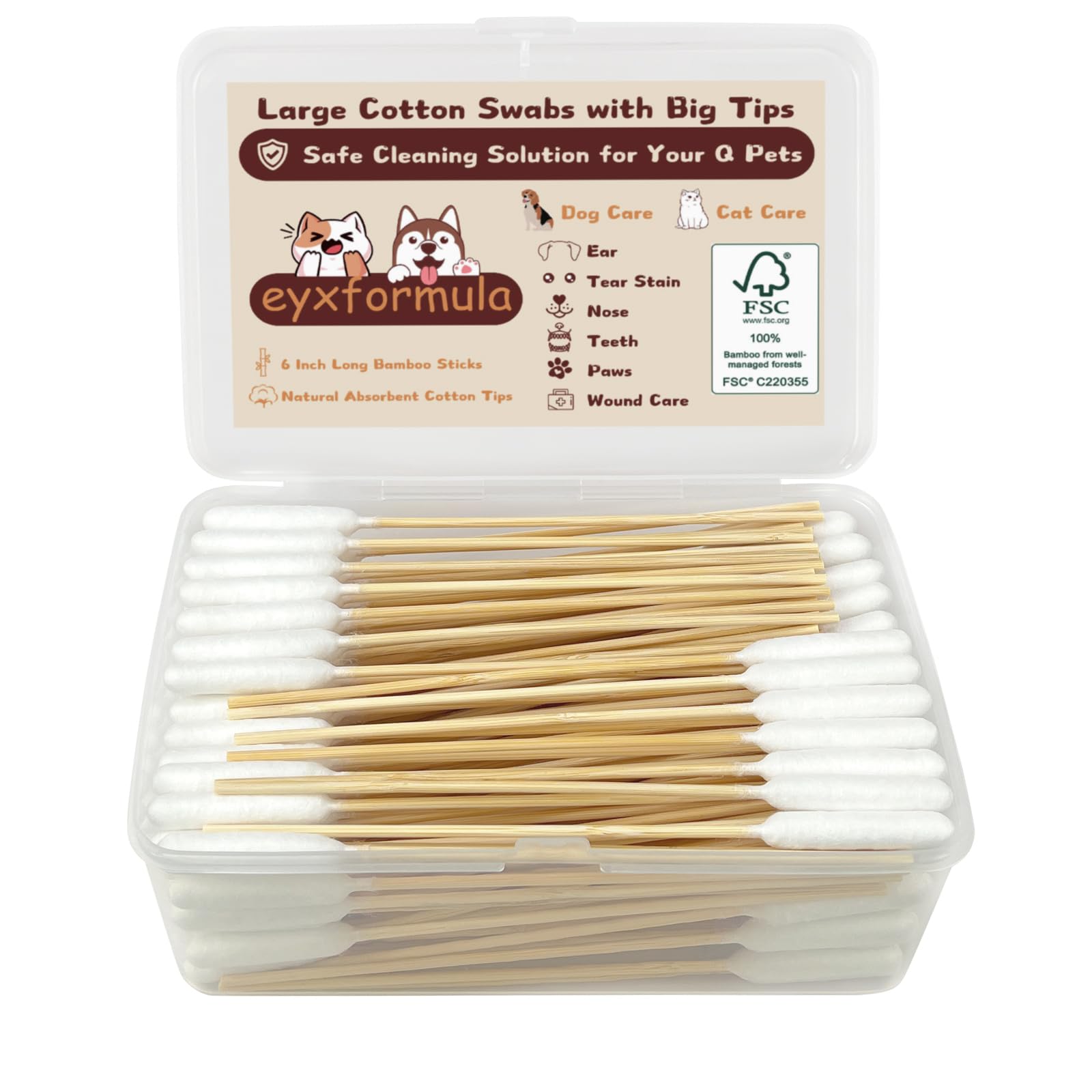 eyxformula batonnets coton long 6 pouces: nettoyage en profondeur en douceur pour oreilles d'animaux.