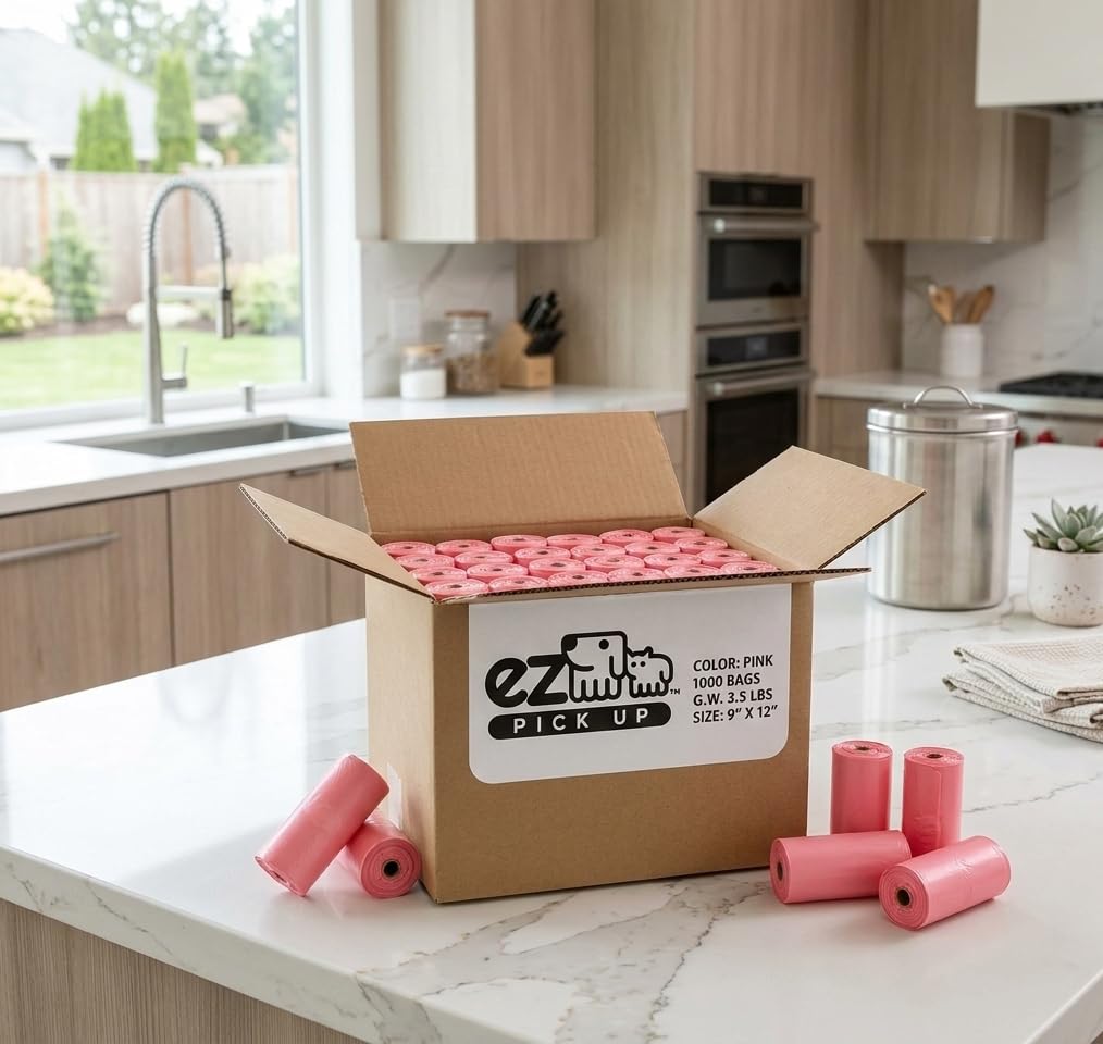 EZ PICK UP sacs roses étanches 9x12, protection contre les fuites.