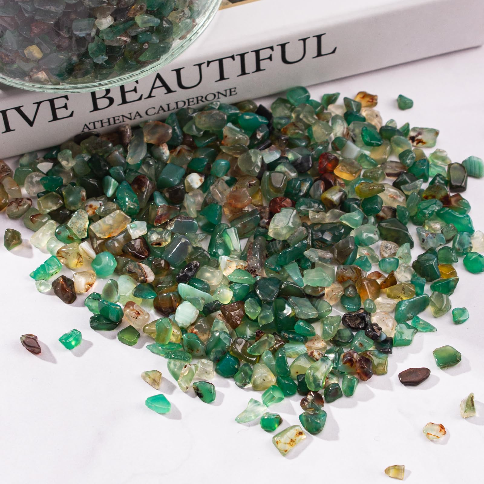 EZEELAI gravier agate verte 5-7mm, parfait pour bricolage et projets décoratifs.