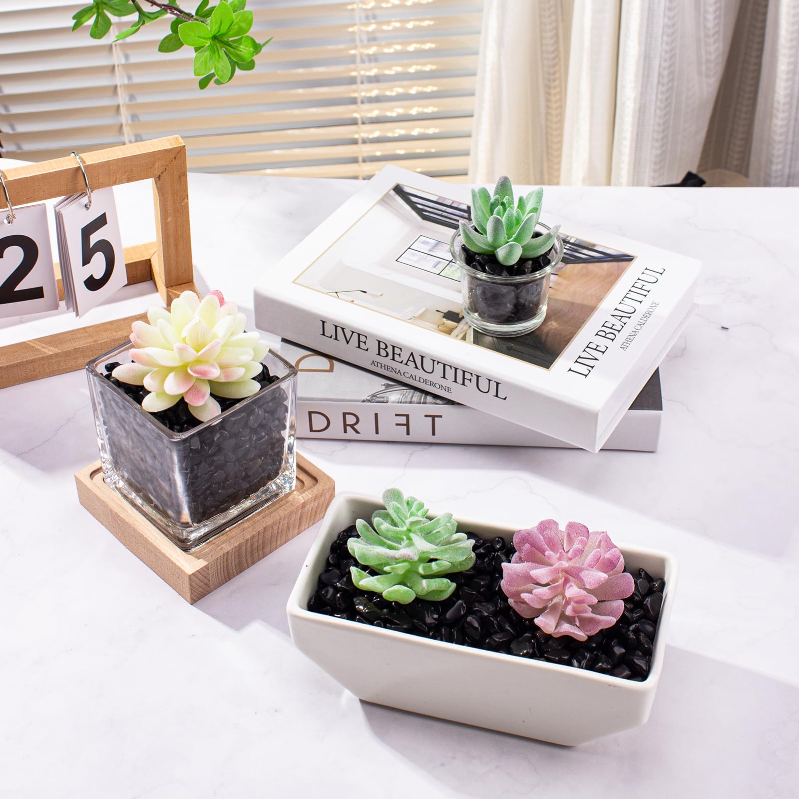 EZEELAI pierres naturelles noir décor pot, idéal pour les plantes en pot.