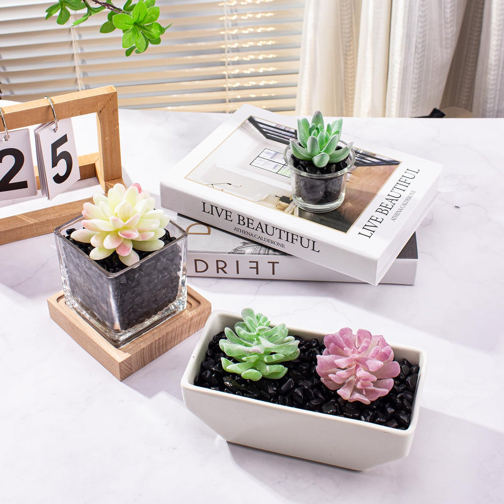EZEELAI pierres naturelles noir décor pot, idéal pour les plantes en pot.