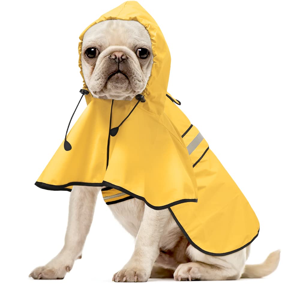 Ezierfy imperméable pour chien avec capuche jaune et bandes réfléchissantes pour sorties nocturnes.