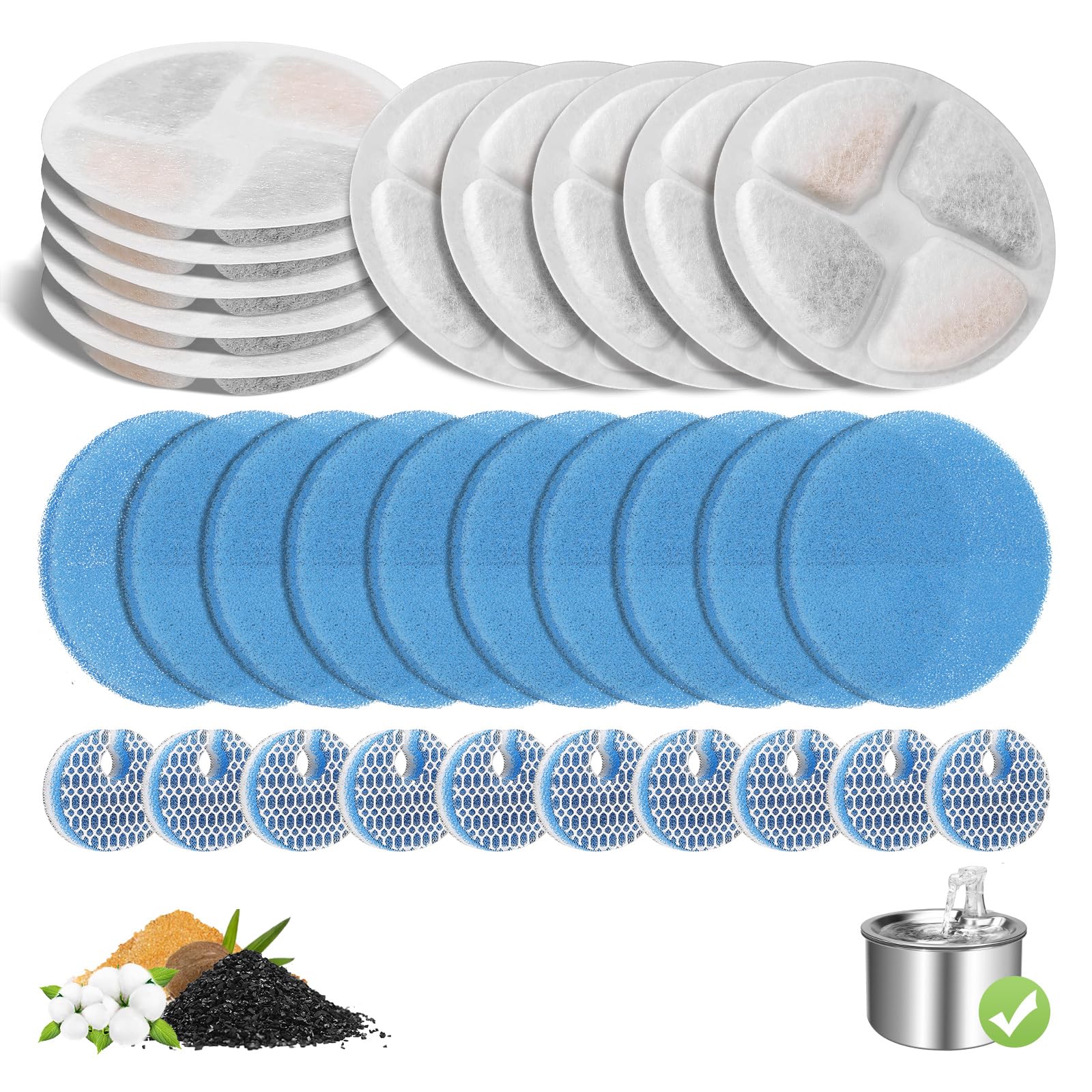 Filtre EZMioo ensemble pour fontaine chat ronde 2L, eau plus claire pour les chats.