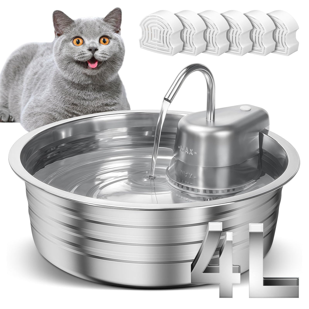 EZMioo fontaine-chat 4L, réservoir visible, hydratation longue pour votre chat.