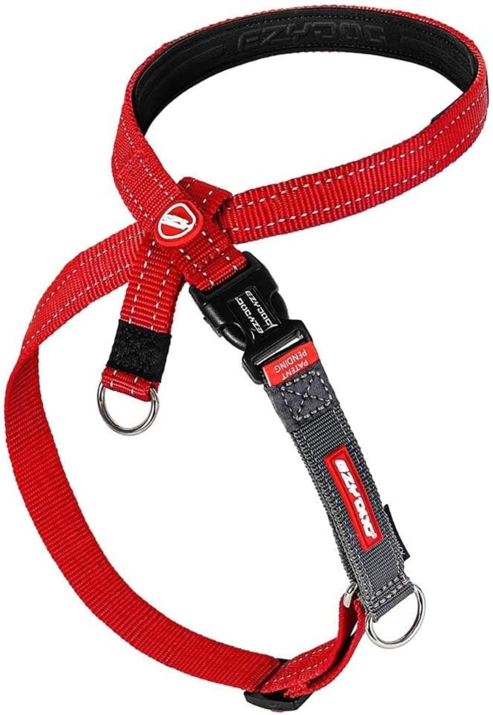 Harnais EzyDog Crosscheck vu de face, contrôle doux lors des balades.