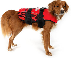 Gilet EzyDog DFD rouge – vue arrière, maintien naturel pendant la nage.
