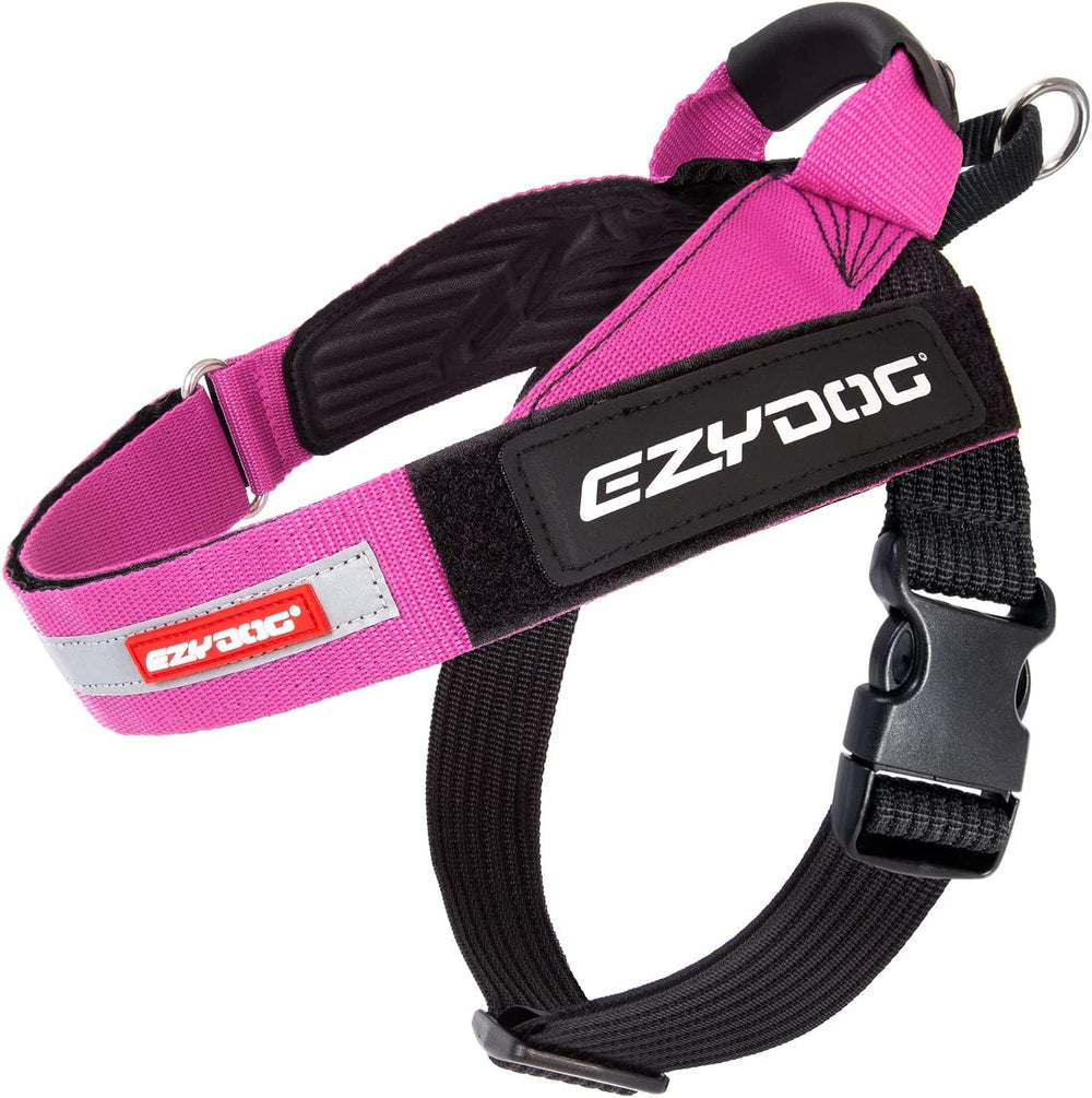 Harnais EzyDog Express rose, ajustement personnalisé pour plus de confort.