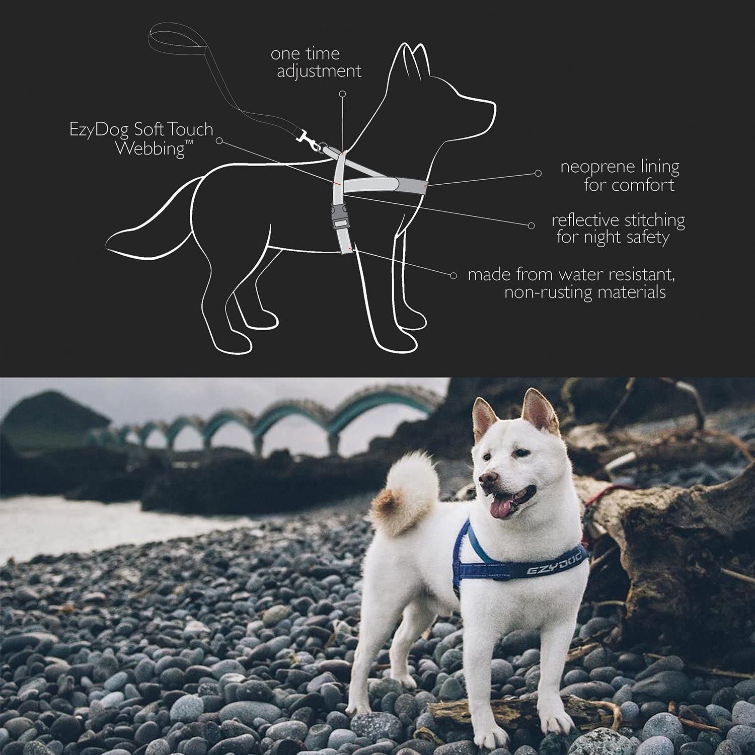 Harnais EzyDog Quick Fit poitrine rembourrée en néoprène pour plus de confort