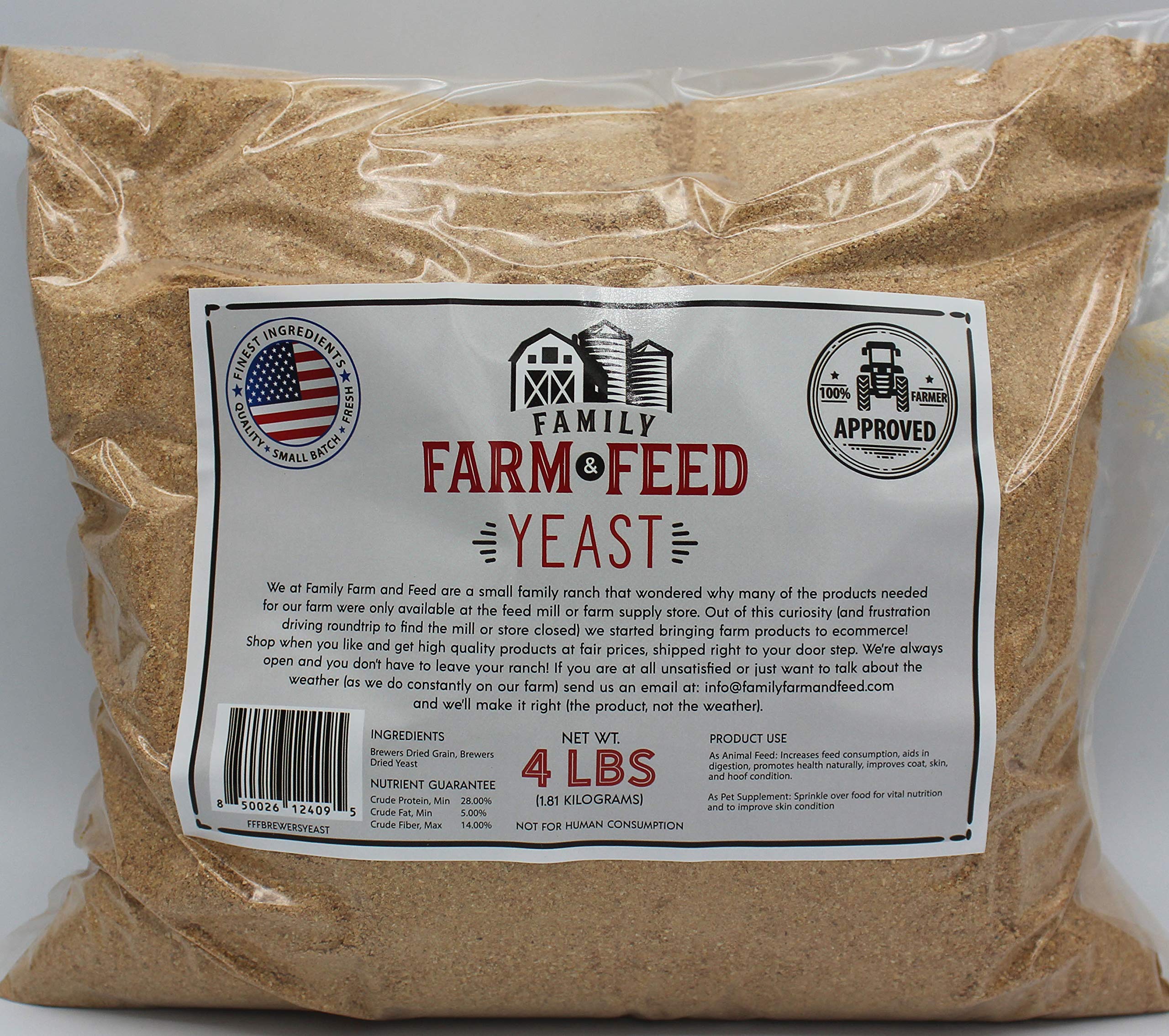 FAMILY FARM AND FEED levure bière avec étiquette claire, produit naturel et traçable.