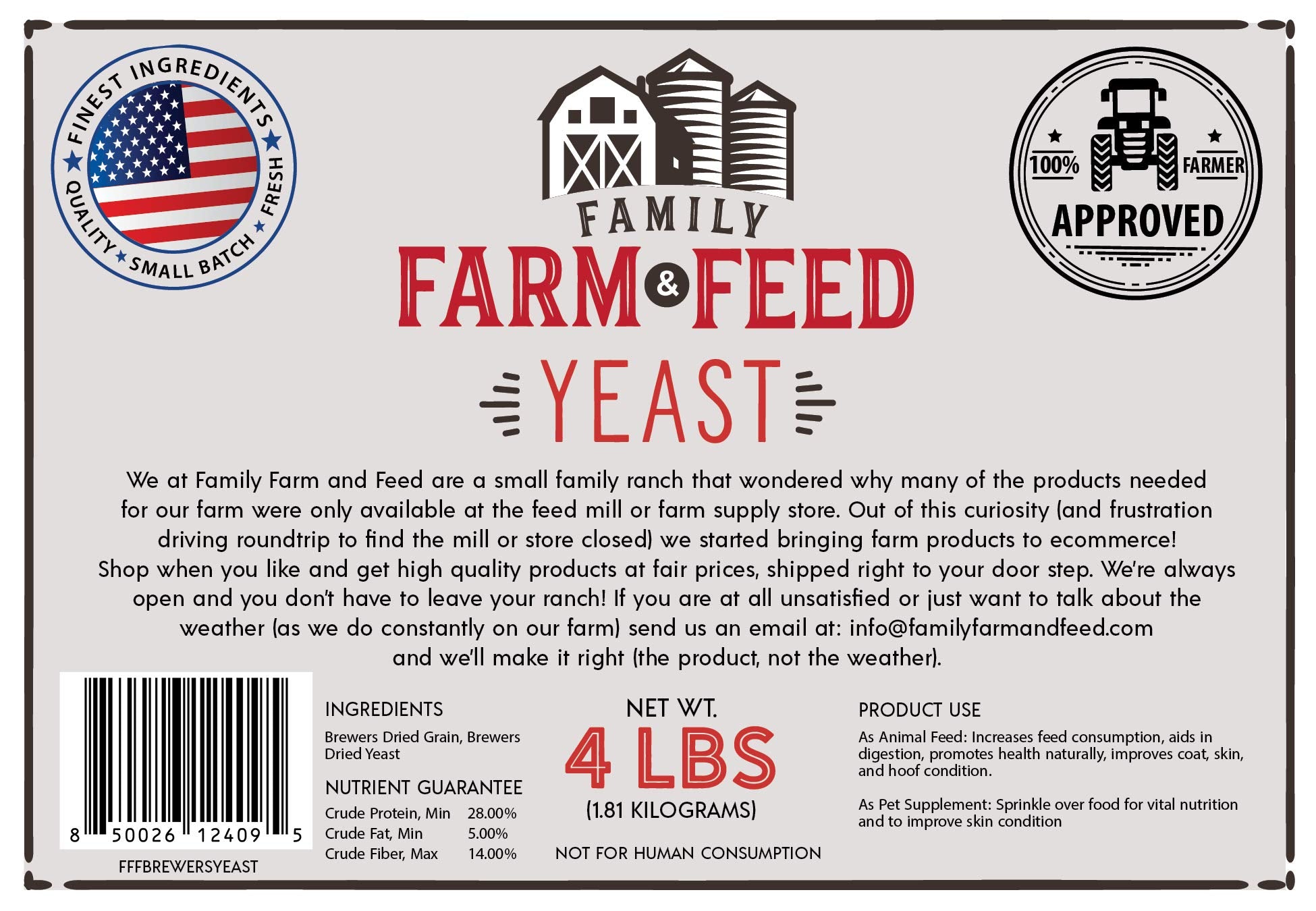 FAMILY FARM AND FEED levure bière parfum subtil, attrayant pour animaux.