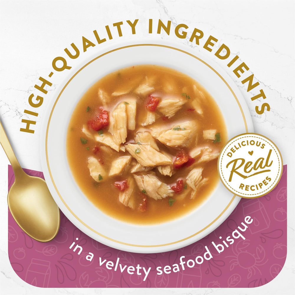Fancy Feast bouillon crémeux-crabe réel, idéal pour varier les plats.