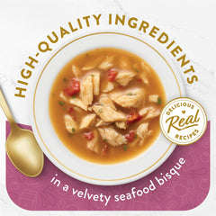 Fancy Feast bouillon crémeux-crabe réel, idéal pour varier les plats.