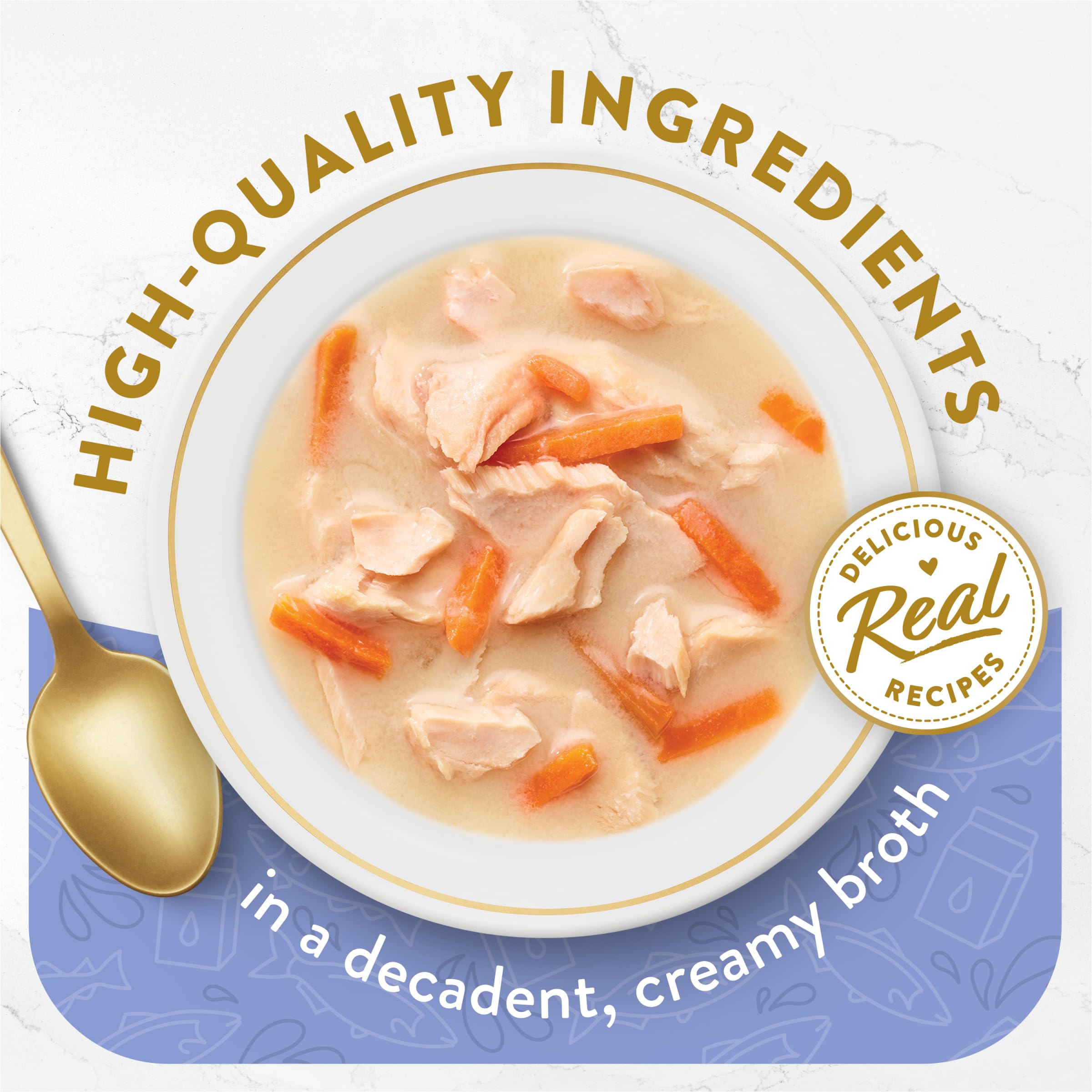 Fancy Feast Bouillon Crémeux Poisson Blanc offre une texture onctueuse pour enrichir les repas.