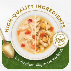 Texture soyeuse Fancy Feast au poulet, sachet pratique pour le repas.