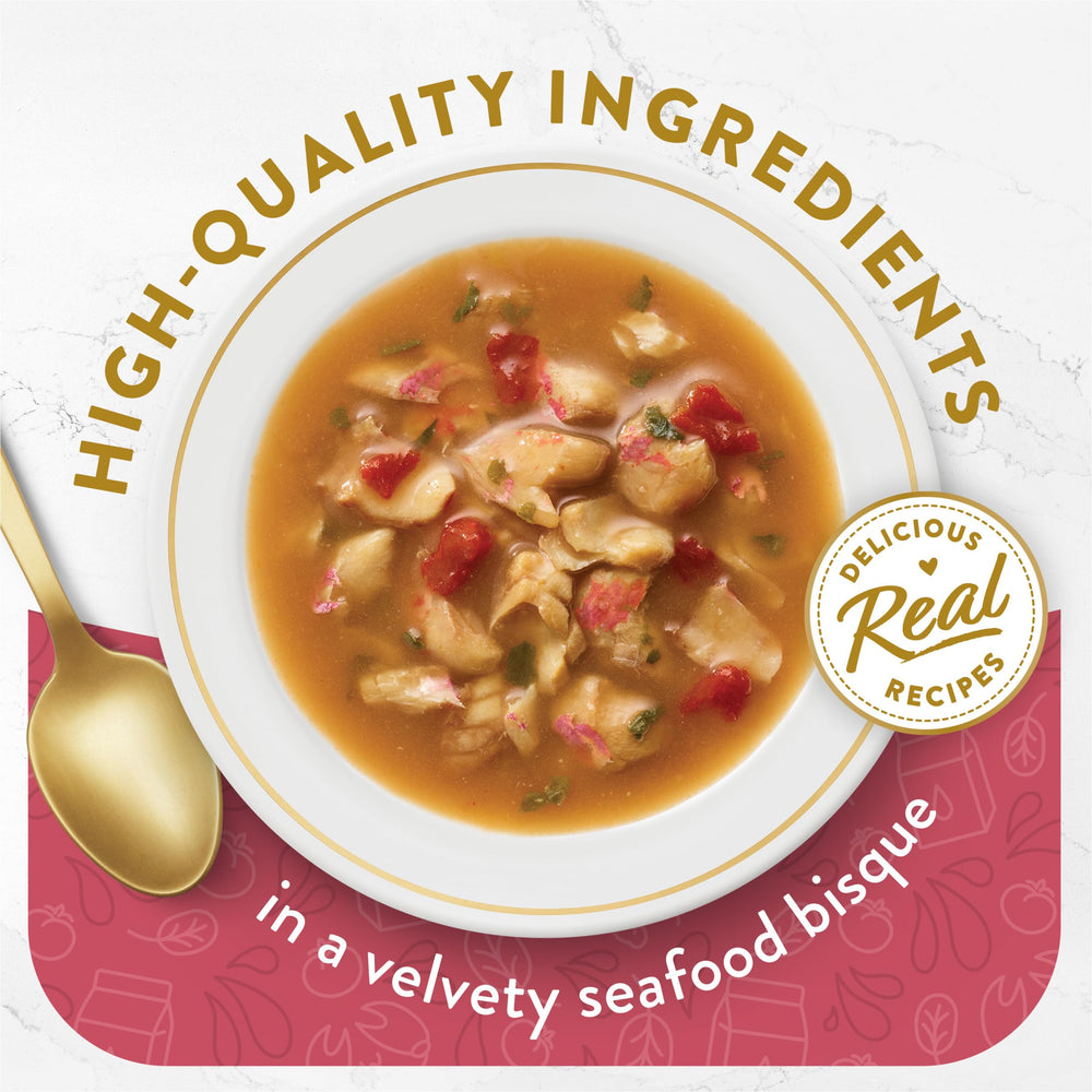 Garniture Fancy Feast Broths, accents de homard pour plus de saveur.
