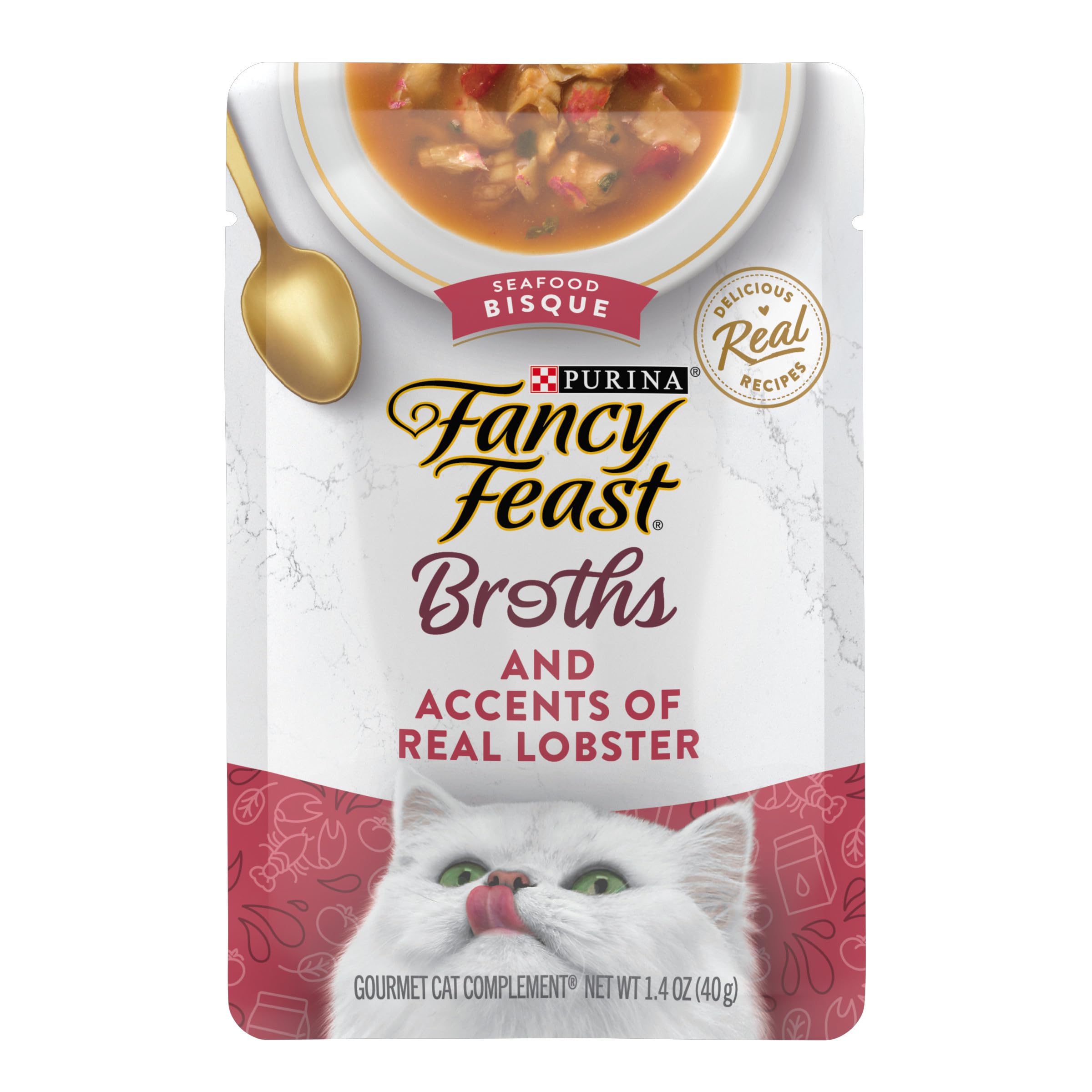 Fancy Feast Broths Bisque Fruits de Mer Homard, texture soyeuse et hydratante.