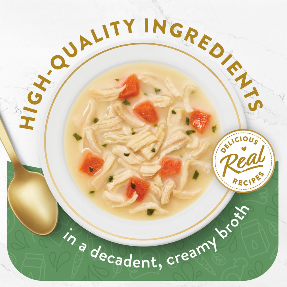 Fancy Feast Broths Creme Senior Chat – ingrédients reconnus et légumes variés