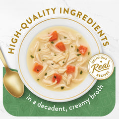 Fancy Feast Broths Creme Senior Chat – ingrédients reconnus et légumes variés