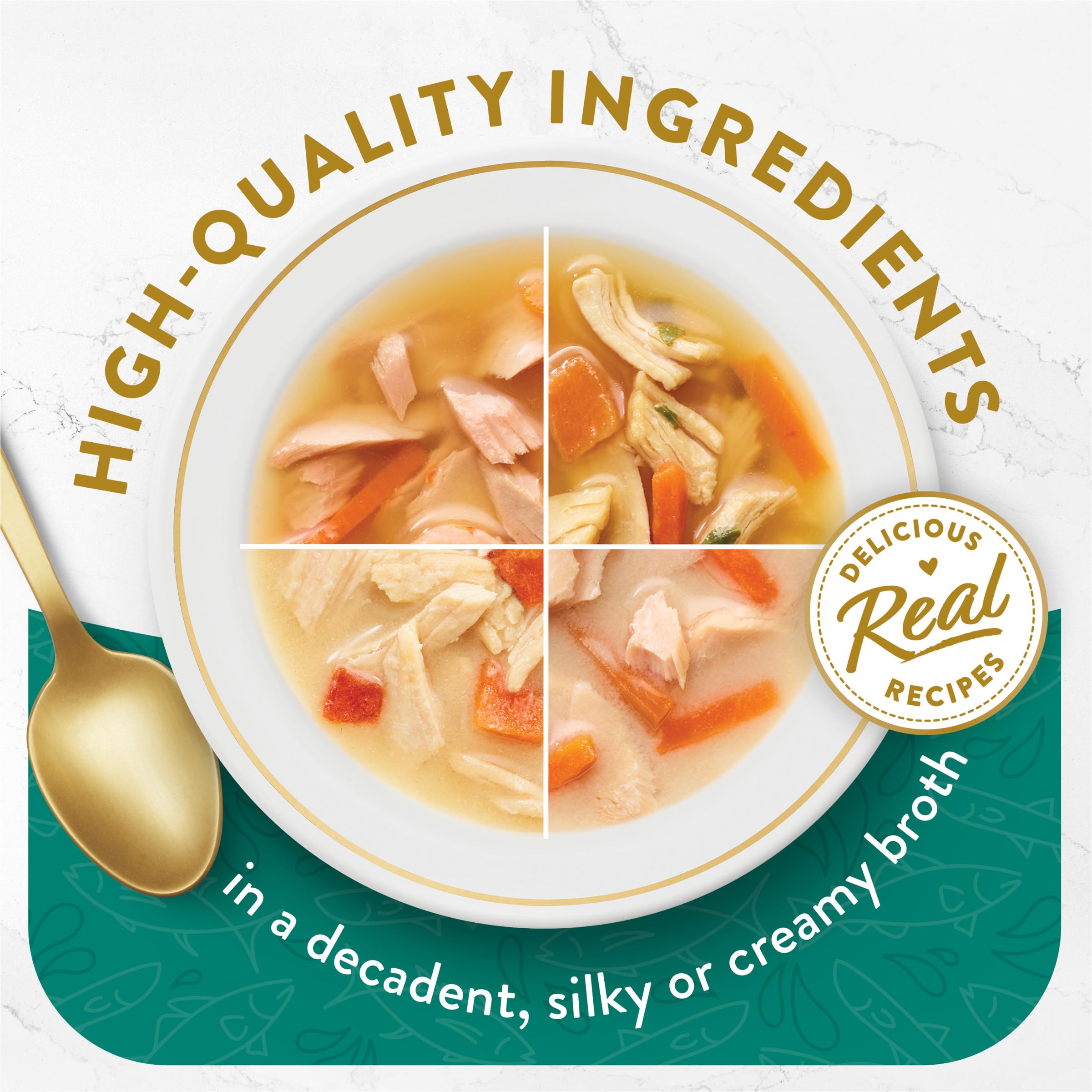 Fancy Feast Broths légumes et poisson blanc, ingrédients reconnaissables.