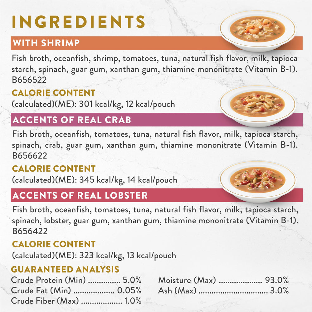 Fancy Feast Broths sans céréales et sans sous-produits, choix grain-free.
