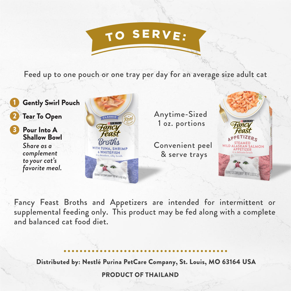 Purina Fancy Feast Broths sans céréales, textures soyeuses pour repas sans céréales