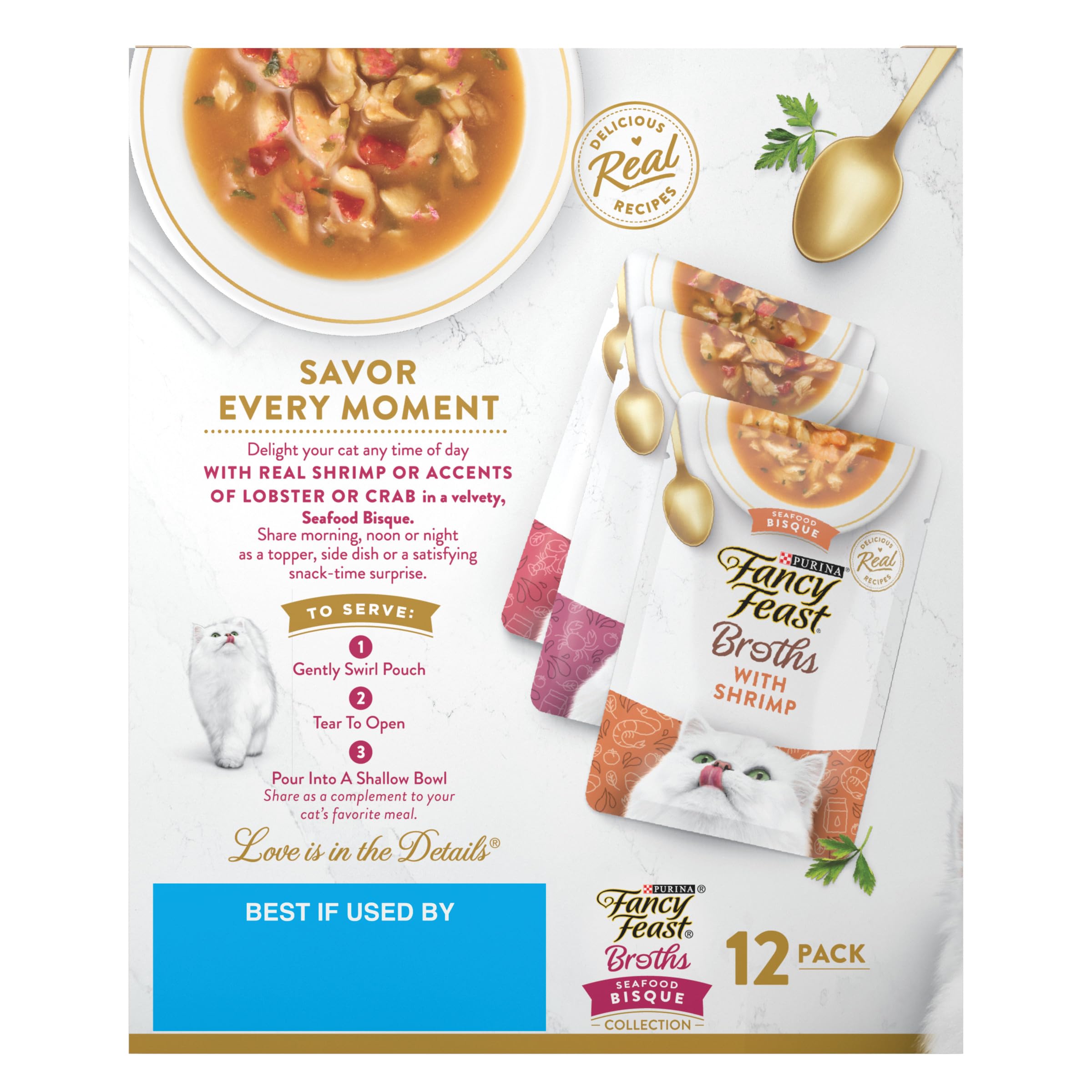 Fancy Feast Broths service facile grâce à la poche.