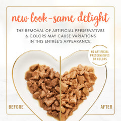 Texture délicate en flocons pour chat Fancy Feast, mastication facile et agréable.