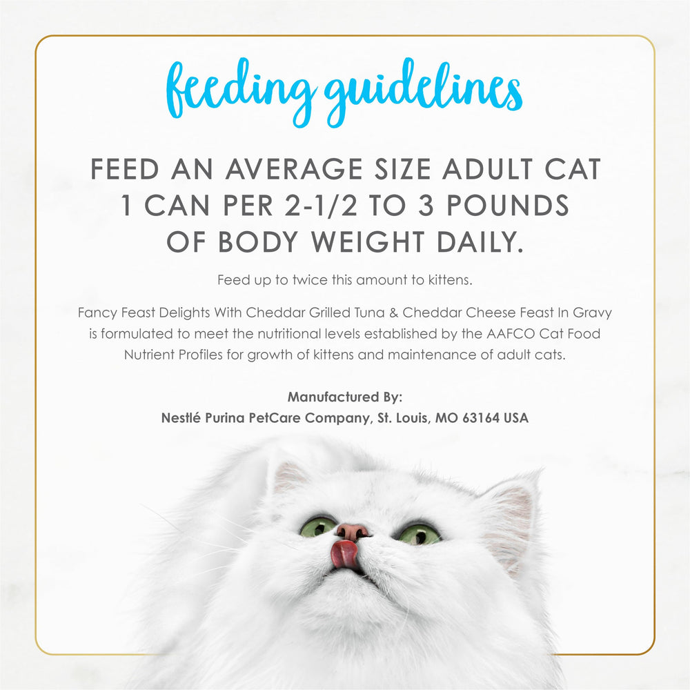 Nutrition complète et équilibrée selon Fancy Feast Delights pour chats.