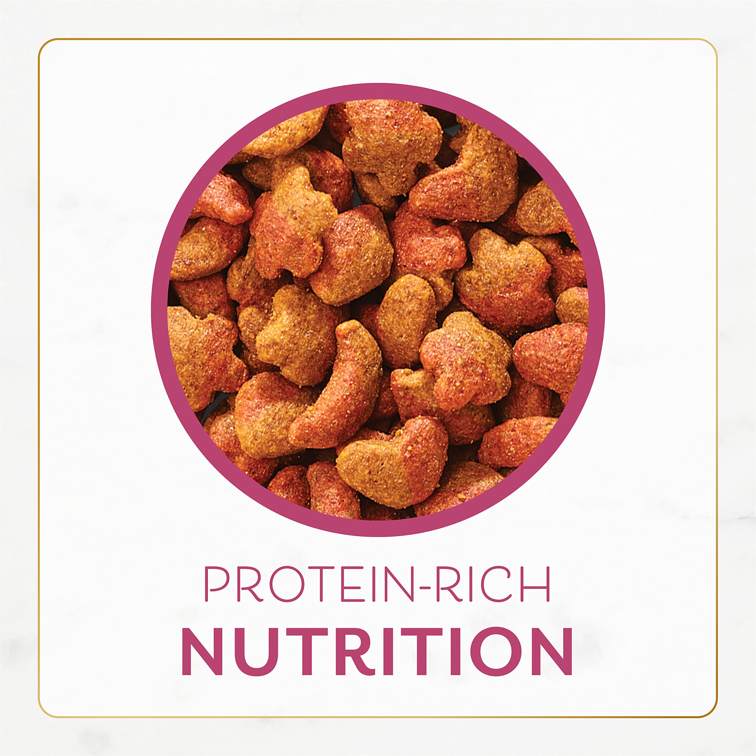 Bouchées croquantes riches en vitamines et minéraux pour le bien-être du chat.
