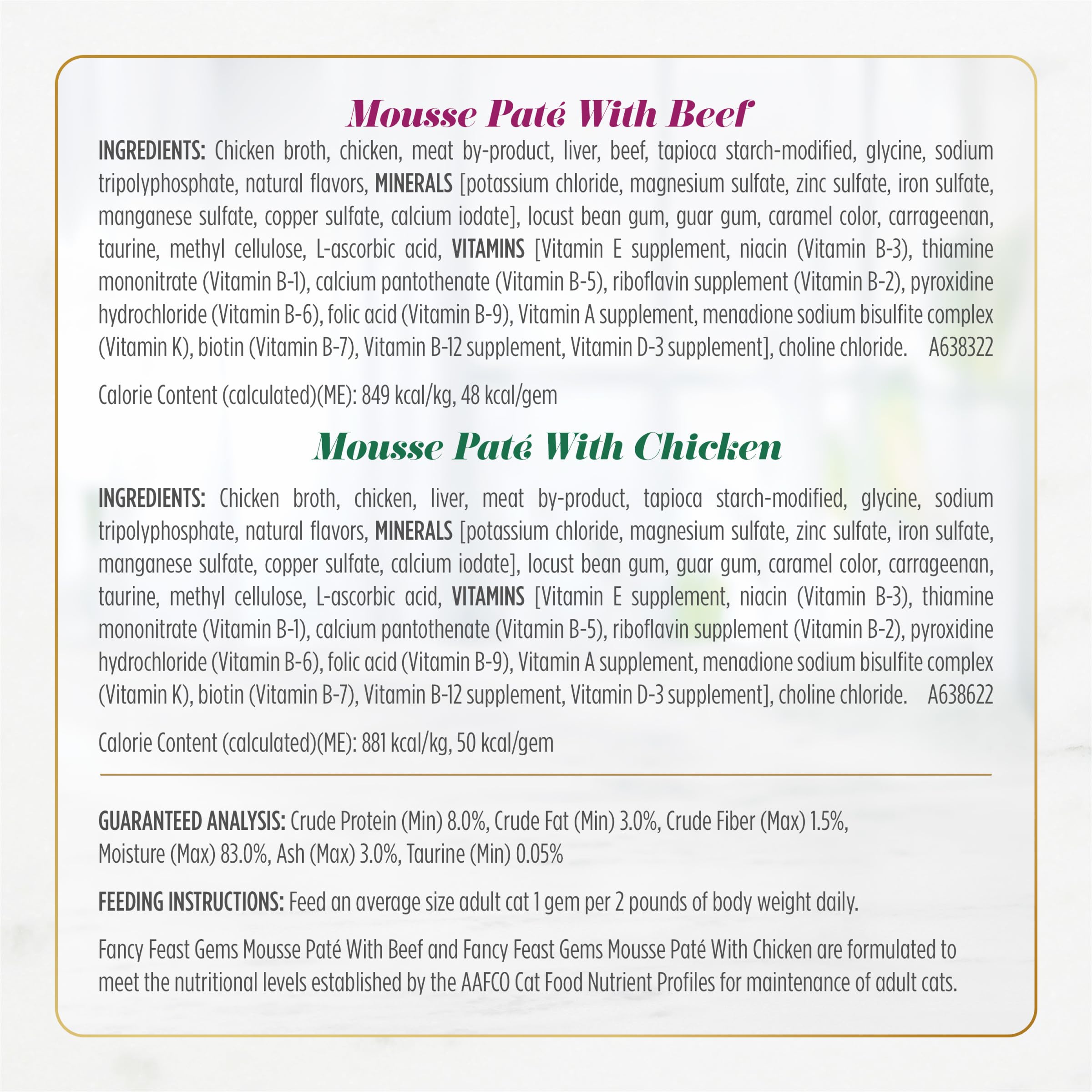 Boeuf réel dans la mousse Fancy Feast Gems, protéines authentiques et goût riche.