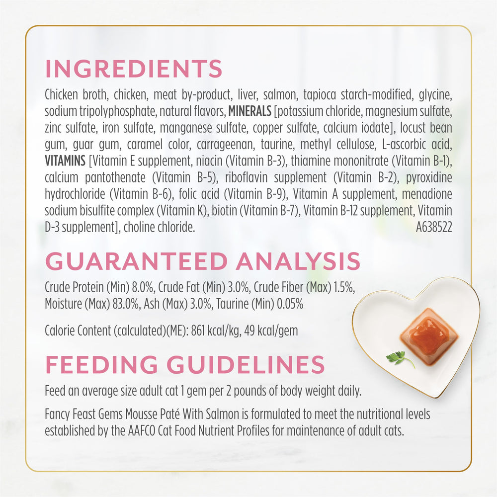 Fancy Feast Gems Ingrédients réels au saumon, sans additifs.